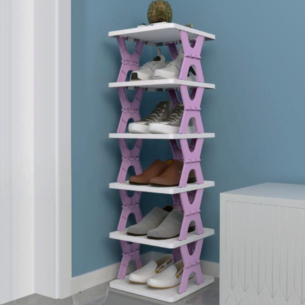 Полиця для взуття в передпокій на 6 рівнів, LY-40 / Складна вертикальна взуттєва полиця / Багатоярусна підставка, фото 1