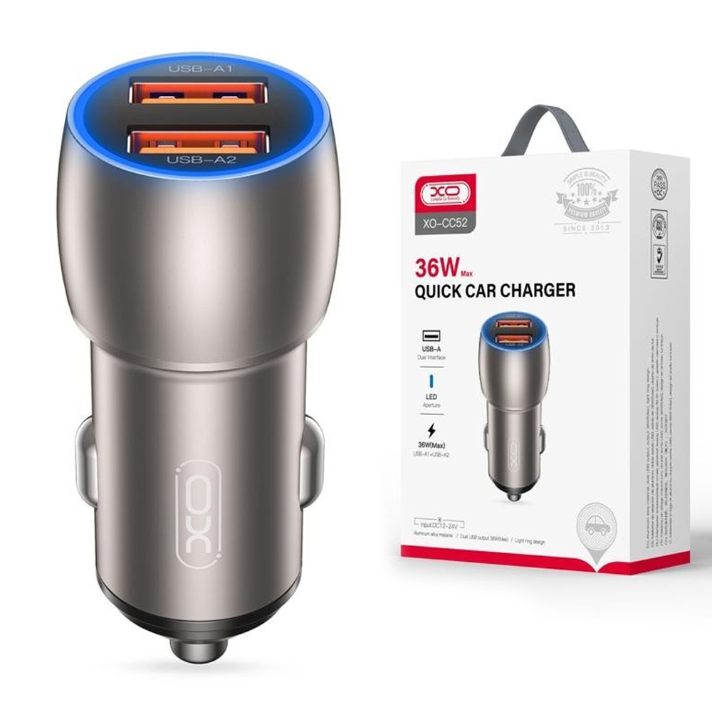 Автомобільний зарядний пристрій XO CC52, Smart Dual 2 USB QC3,0 (36W) / Авто адаптер для телефону, фото 1