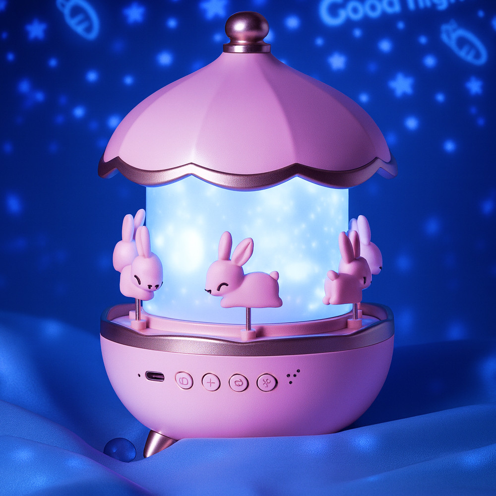 Акумуляторний нічник-проєктор "Карусель", 12 слайдів, з USB / Дитячий нічник з проекцією / Дитячий світильник, фото 1