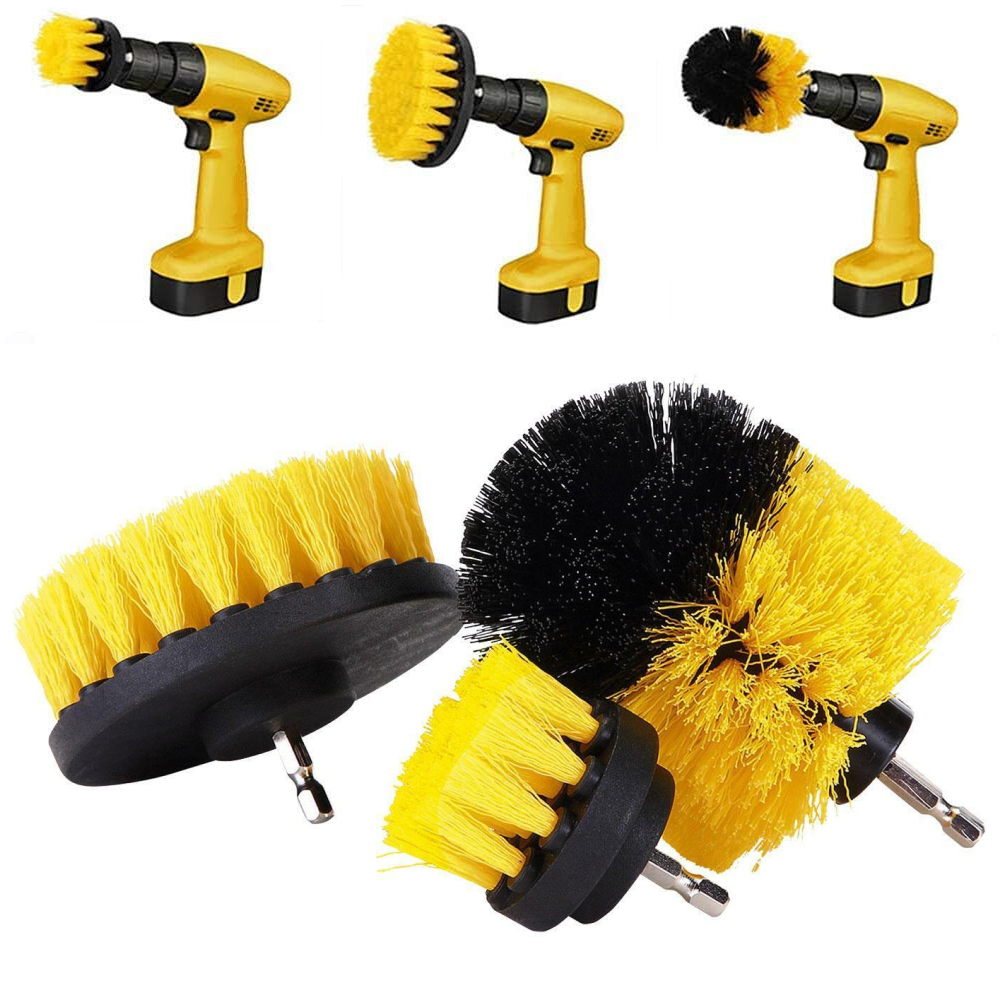 Щітки на дриль для хімчистки 3 шт, MAG-591, Жовті / Насадка-щітка на шуруповерт для чищення, фото 1