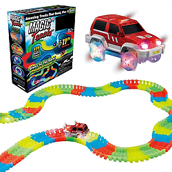 Дитячий гнучкий трек 220 деталей, Magic Tracks, з 1 машинкою / Гоночний трек, що світиться / Гоночна траса