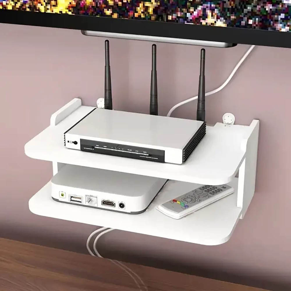 Настінна полиця для роутера 2-рівнева 28х17х12см / Пряма полиця для маршрутизатора / Підставка для роутера, фото 1