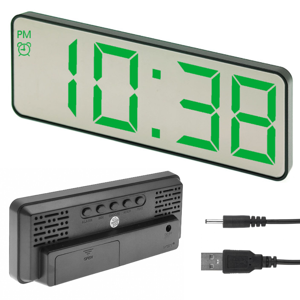 Електронний годинник з дзеркальним дисплеєм, від USB + термометр, VST-898-4, Зелений / Настільний годинник з календарем, фото 1