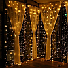 Гірлянда штора від мережі, 3х2м, 240LED, G-49, Теплий білий / Гірлянда водоспад на вікно / Новорічна гірлянда, фото 5
