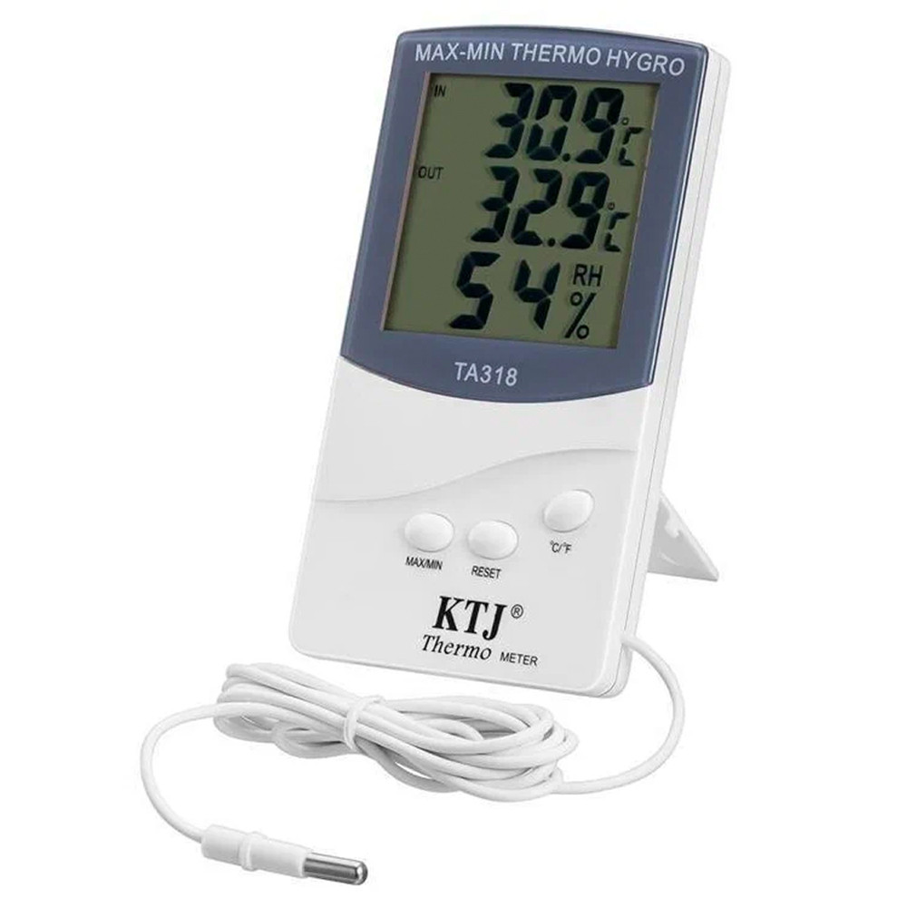 Цифровий термометр з виносним датчиком, на батарейках, TA 318 / Кімнатний електронний термометр з гігрометром, фото 1