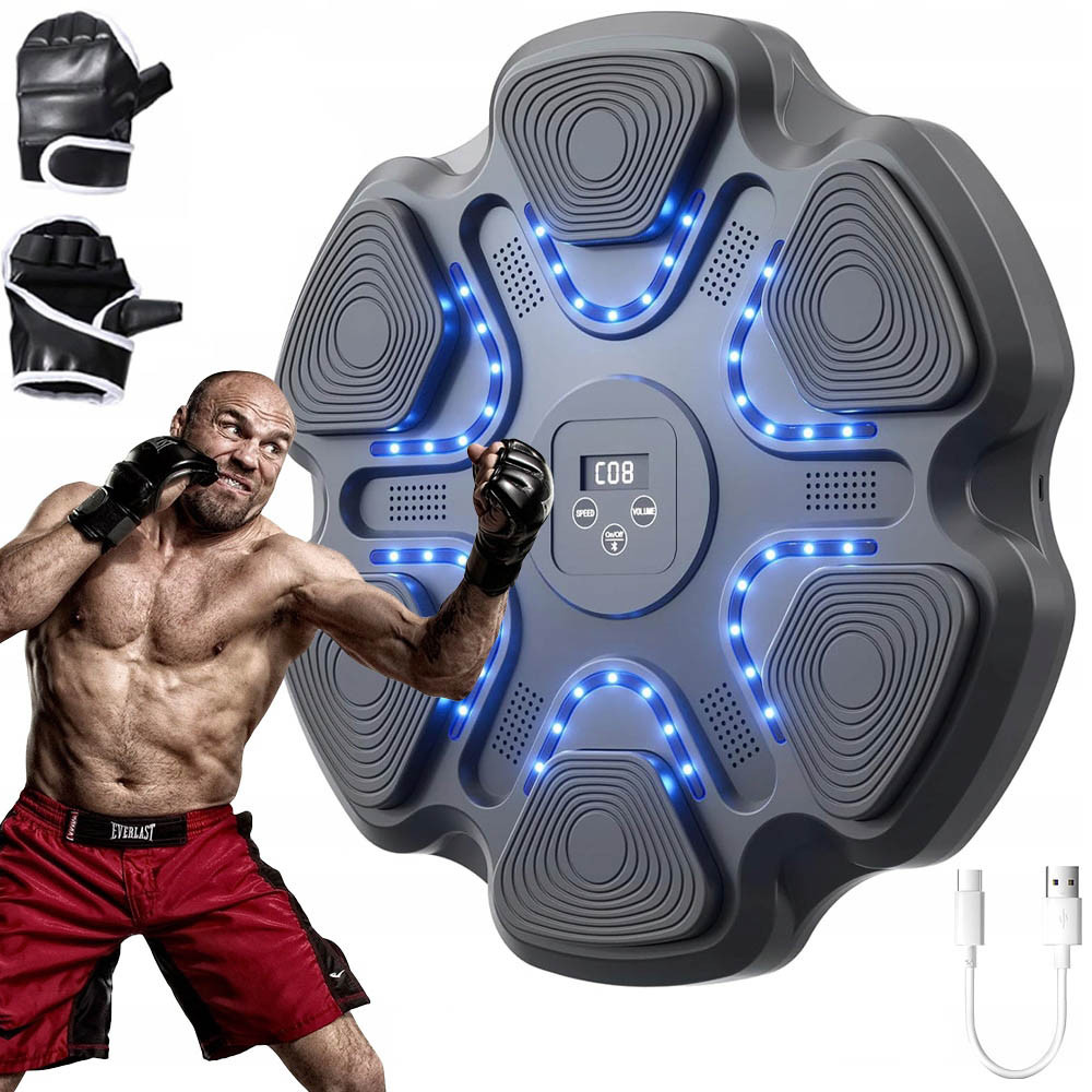 Музична боксерська мішень 38см з Bluetooth + рукавички / Настінний боксерський тренажер з підсвічуванням, фото 1