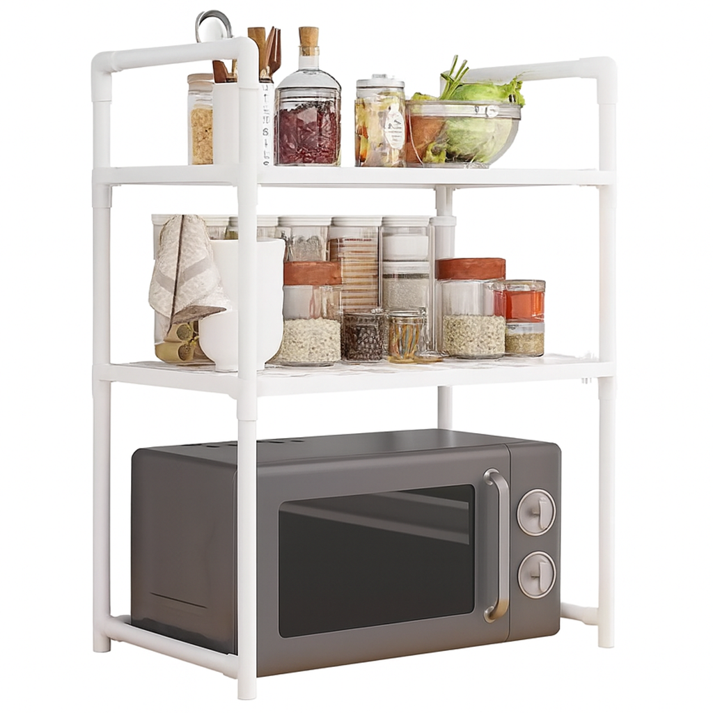 Полиця для мікрохвильової печі на 2 яруси 75х54х31см, Білий / Настільна полиця органайзер для мікрохвильової печі, фото 1