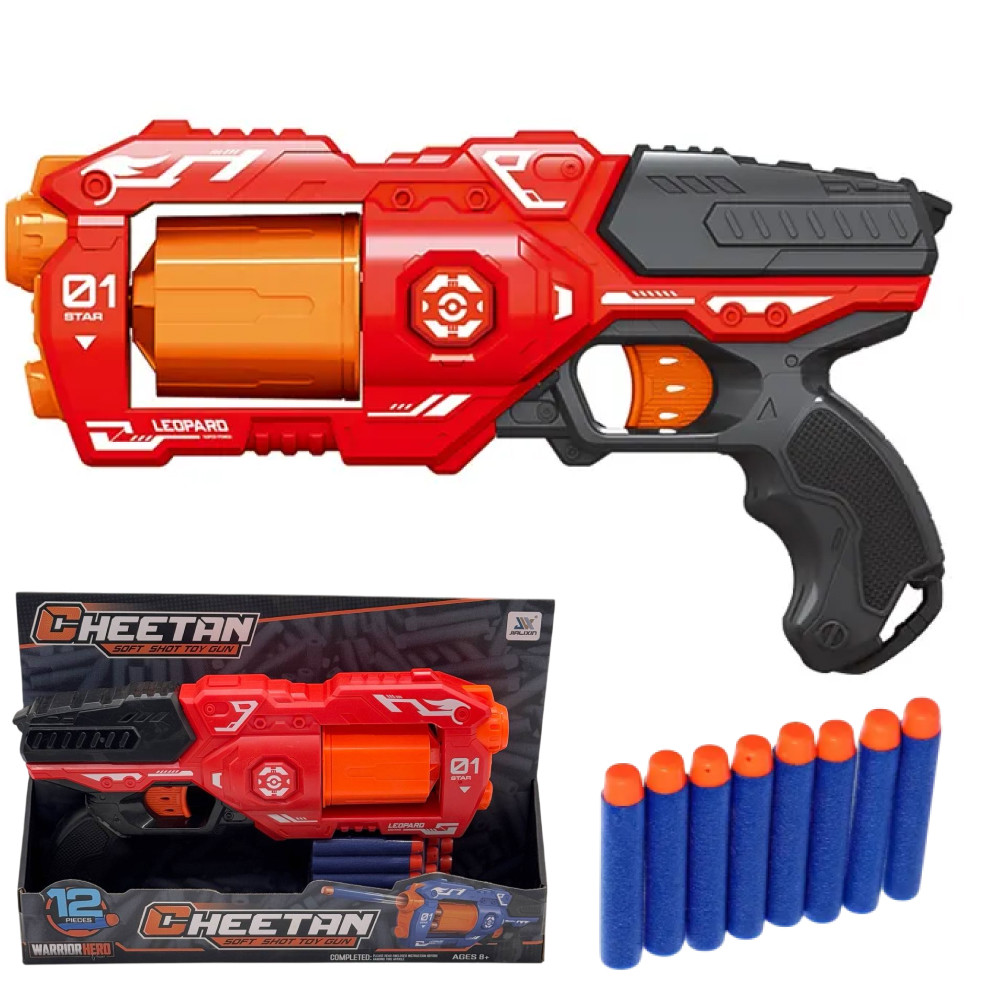 Дитячий бластер з м'якими патронами 12 шт., CHEETAN JLX7223, Червоний/Іграшковий пістолет із кулями, фото 1