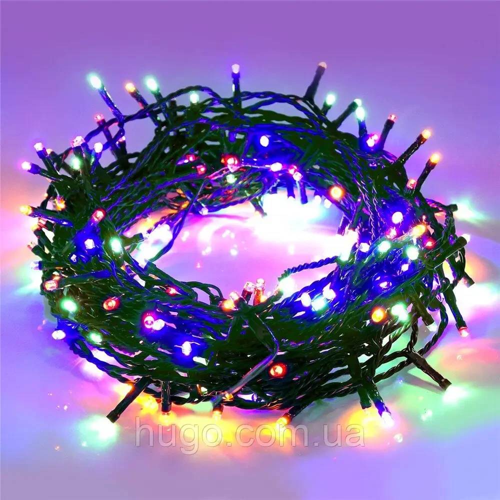 Гірлянда 40 м "Нитка" на зеленому проводі 600 LED Різнобарвний / Новорічна світлодіодна гірлянда, фото 1