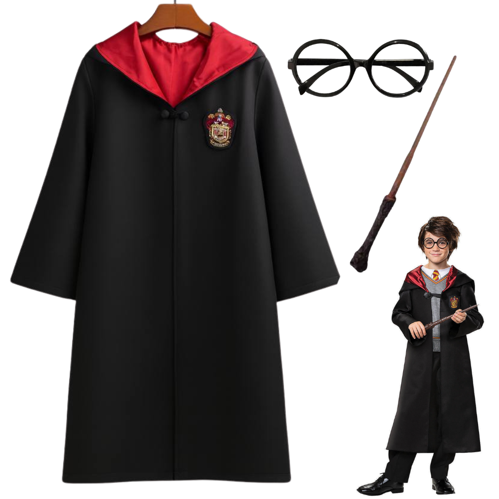 Костюм Гаррі Поттера + окуляри та магічна паличка, S / Карнавальний костюм / Набір чарівника, фото 1