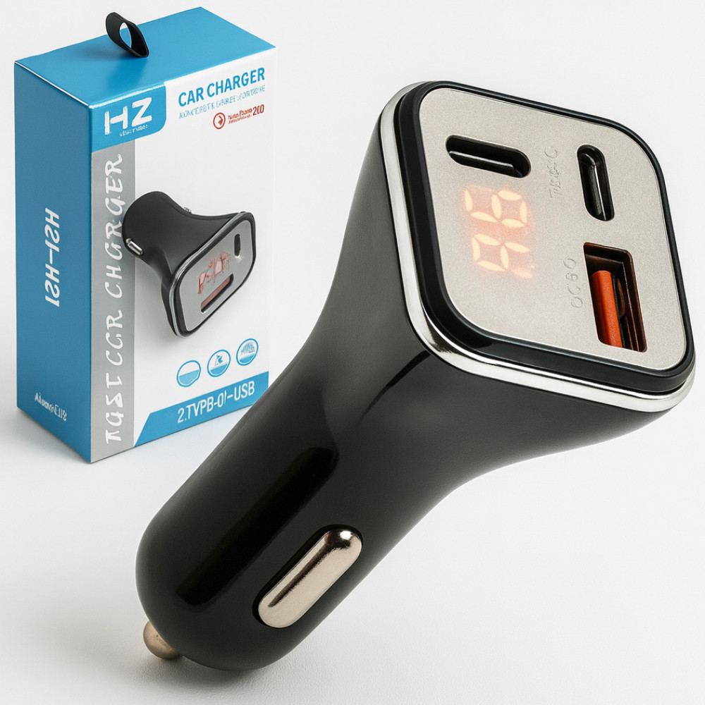 Автомобільний зарядний пристрій 2хType-C, USB, HZ HC13 / АЗУ-адаптер / Зарядка від прикурювача, фото 1