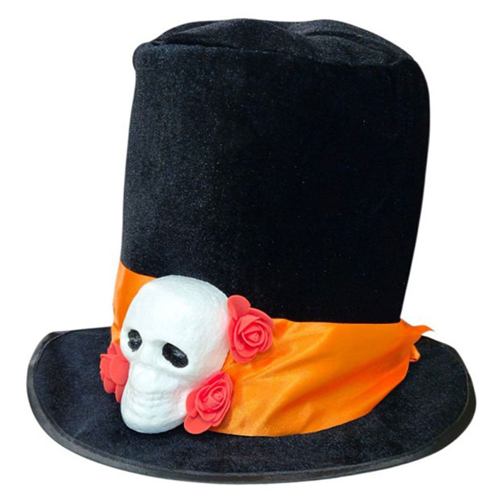 Капелюх циліндр "Мексиканський череп" / Костюм на хелловін / Капелюх з черепом / Капелюх для косплея, фото 1