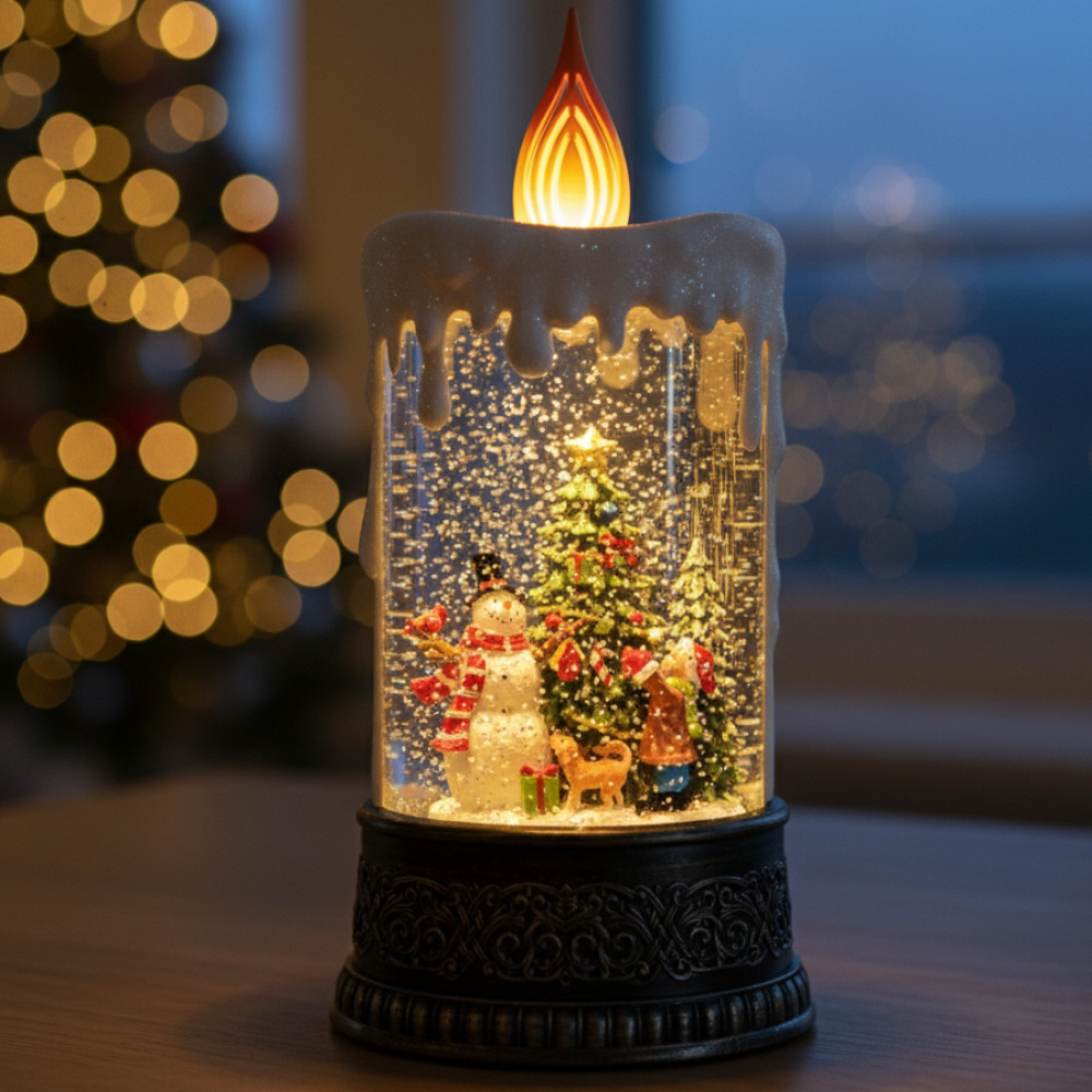 Новорічний світильник-нічник від батарейок, 12х8см, "Ялинка зі Сніговиком" / Декоративний ліхтарик новорічний, фото 1