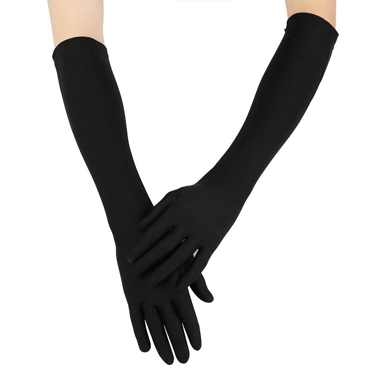 Довгі рукавички 40см, Чорний / Рукавички тканинні / Рукавички для нареченої / Рукавички весільні, фото 1