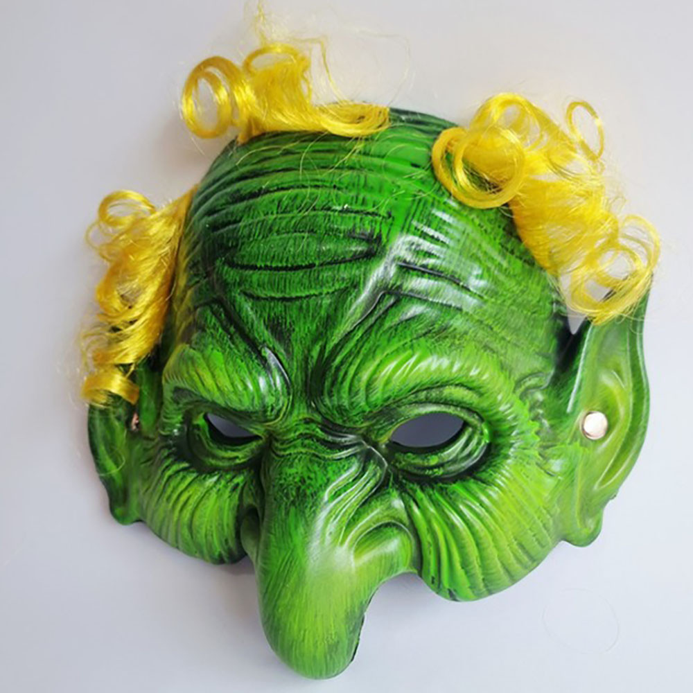 Маска Гобліна з жовтим волоссям 24см / Маска на Хелловін / Карнавальна маска зеленого гобліна, фото 1
