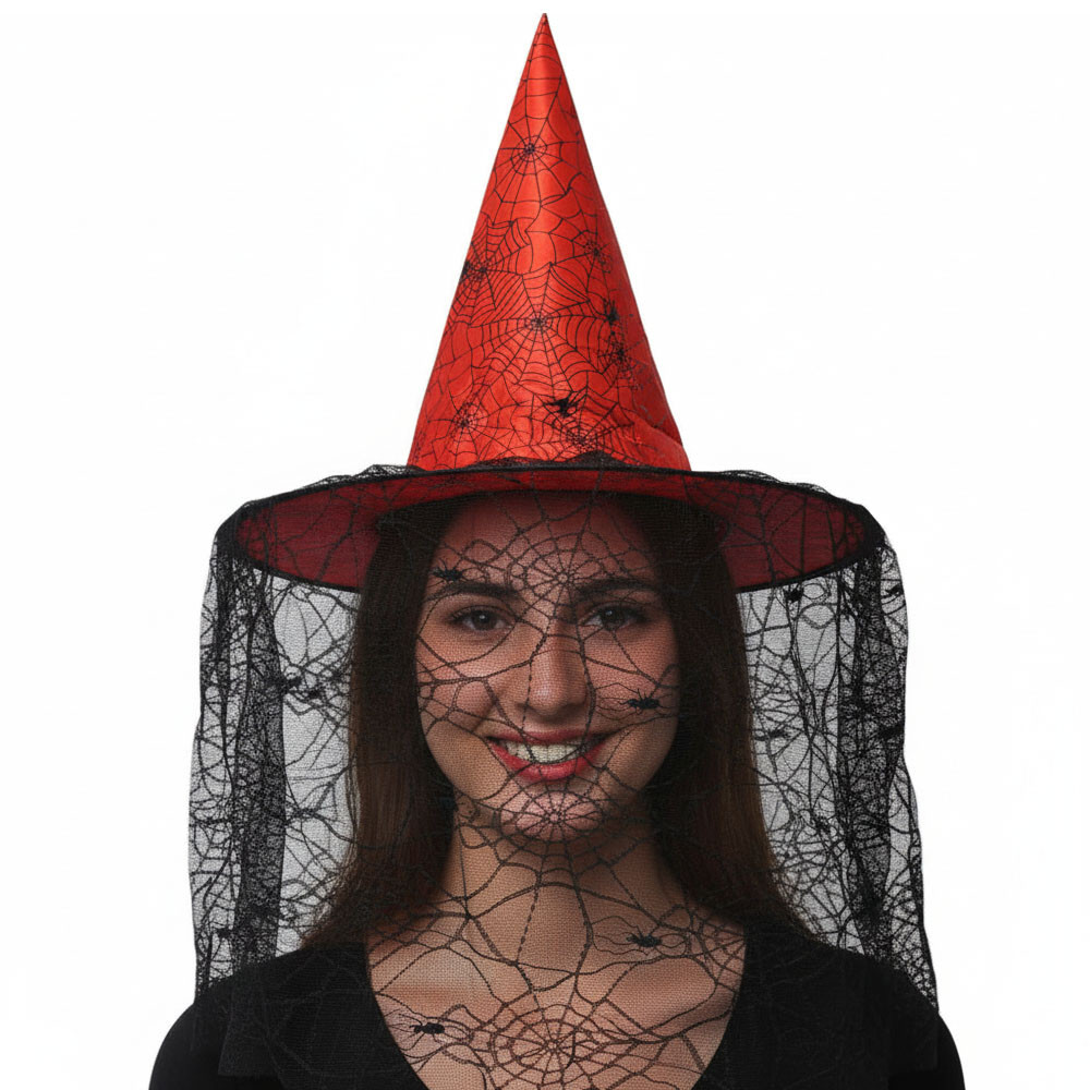 Шляпа відьми з вуаллю, 40х30 см, K-212 / Шапка відьми / Відьмин капелюх на Хелловін / Ковпак відьми, фото 1