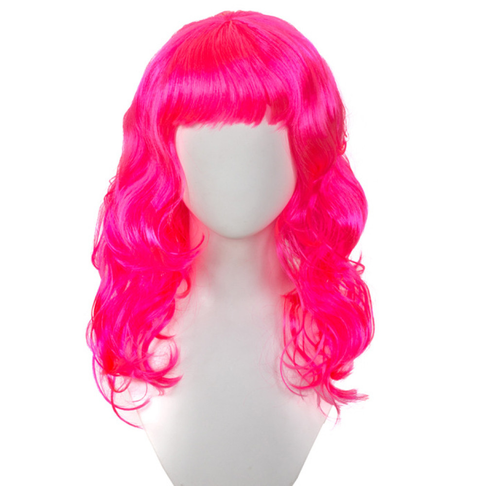 Неонова перука, N-92, Рожевий / Перука на хеловін / Перука з чубчиком / Перука карнавальна / Жіноча перука, фото 1