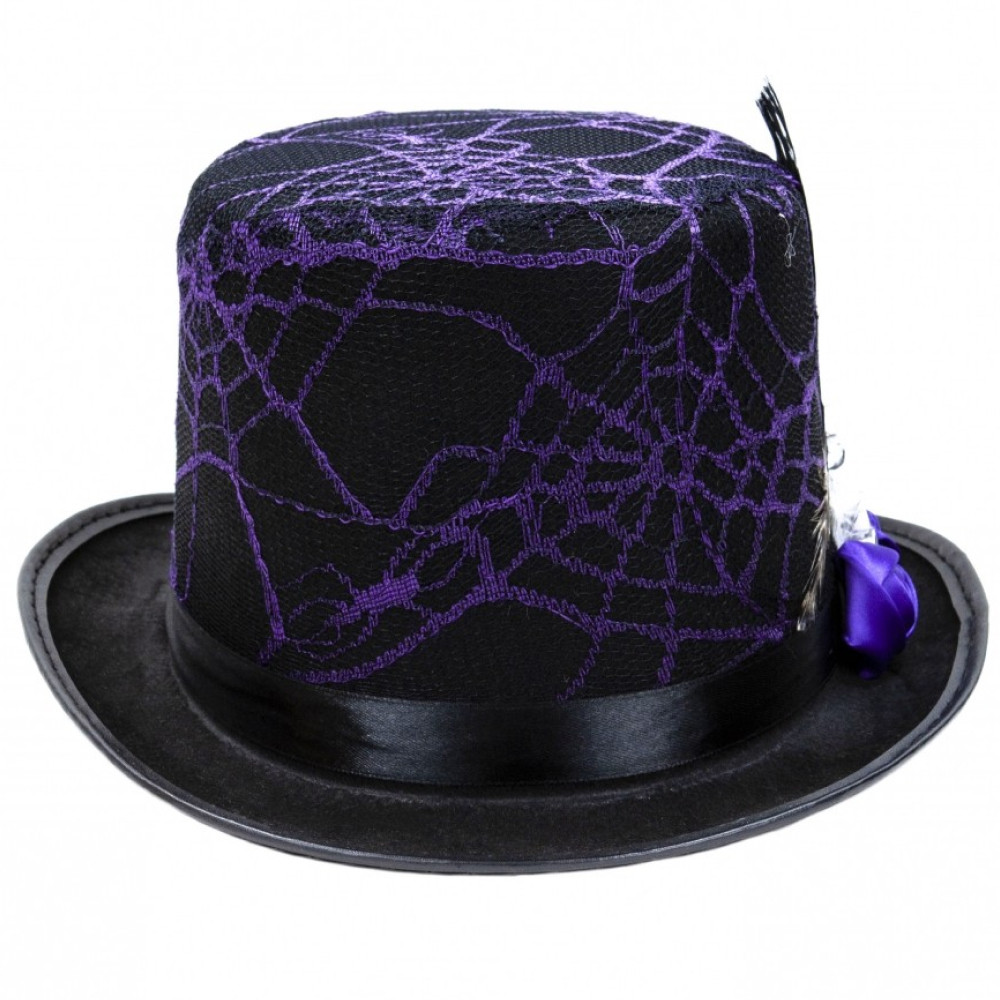 Циліндр з павутиною, Фіолетовий / Карнавальний капелюх / Капелюх на хелловін, фото 1