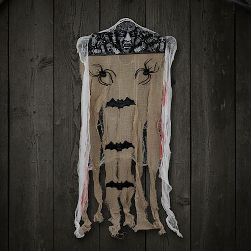 Декор підвісний Череп з павуками та кажанами 100х60см / Декор на Хелловін з LED-підсвічуванням, фото 1