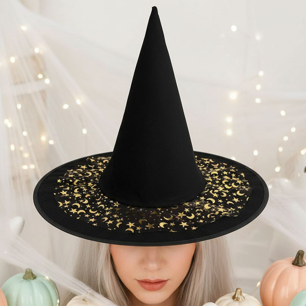 Капелюх відьми "Зоряна ніч", 40х36 см, оксамит / Ковпак відьми / Шапка відьми / Карнавальний капелюх на Хелловін, фото 1