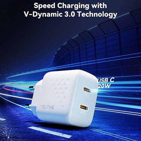 Зарядний пристрій VOLTME Revo 20 DUO Lite 20W PD 2 Ports Type-C білий, фото 1