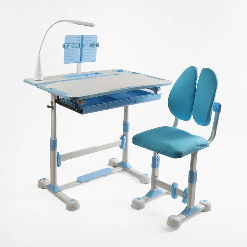 Парта дитяча зі стільчиком - колір синій, регульована висота та нахил, з лампою S-71400
