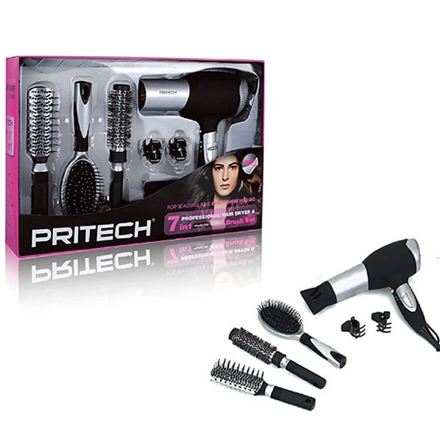 Фен багатофункціональний для волосся з насадками Pritech LD-6071 2000 Вт сірий (LD-6071), фото 1