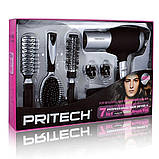 Фен багатофункціональний для волосся з насадками Pritech LD-6071 2000 Вт сірий (LD-6071), фото 2