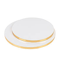 Підкладка Ø30 см (h12 мм гофра-картон) під торт, біла+торец золото