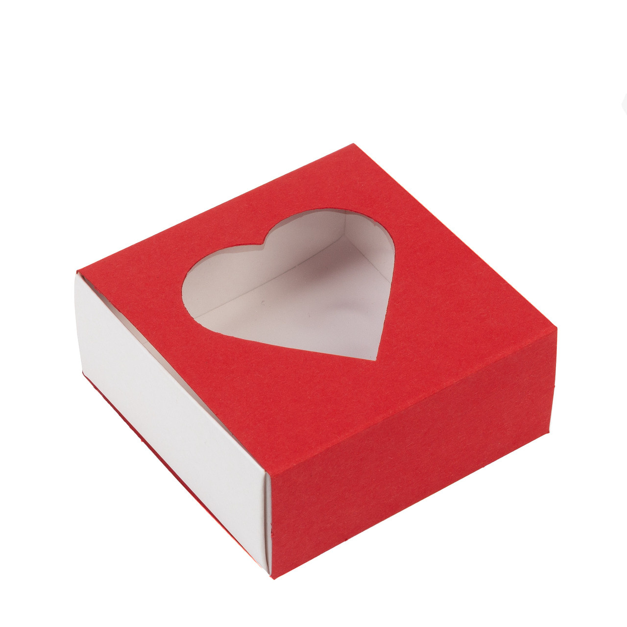 Коробка 80х80х35 для пряника з вікном у формі серця, червона, фото 1