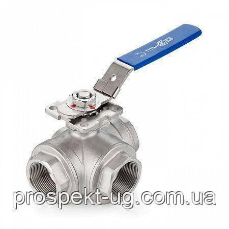 Кран кульовий нержавіючий триходовий Ду40 (1 1/2") Тип L Ру63 AISI 304, фото 1