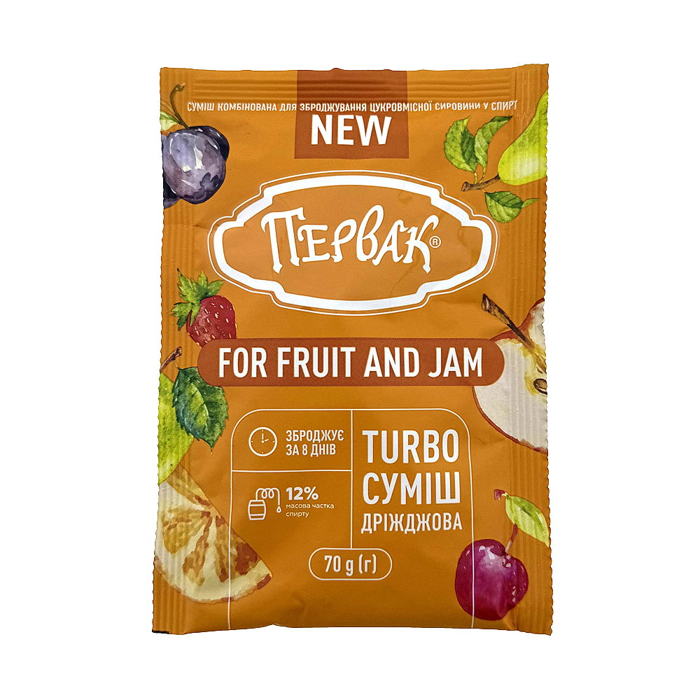 Турбо-дріжджі ПЕРВАК For Fruit and Jam — 70 г на 25 л фруктової браги, фото 1