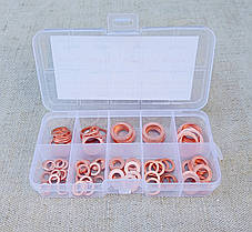 Набір з 100 мідних кілець (прокладок) з коробкою М5, М6, М8, М10, М12, М14, фото 2