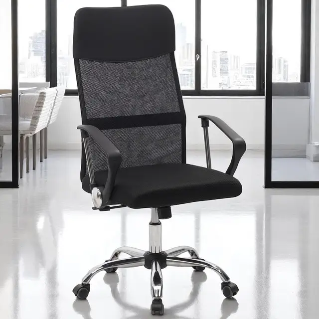 Комп'ютерне крісло Primaveo з ергономічною спинкою, для дому та офісу | Еко-шкіра + сітка, Чорне, фото 1