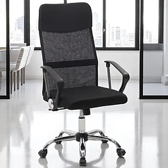 Комп'ютерне крісло Primaveo з ергономічною спинкою, для дому та офісу | Еко-шкіра + сітка, Чорне