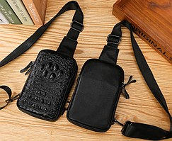 Чоловіча сумка барсетка на груди шкіряна якісна бананка на блискавці з натуральної шкіри