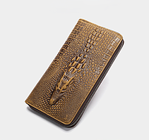 Жіночий шкіряний клатч гаманець з крокодилом, жіночий клатч-гаманець крокодил натуральна шкіра Світло-коричневий