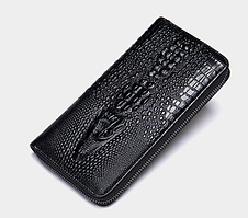 Жіночий шкіряний клатч гаманець з крокодилом, жіночий клатч-гаманець крокодил натуральна шкіра Чорний