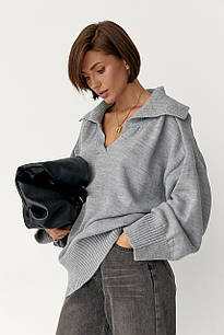 В'заний светр-поло вільного крою - сірий цвет, ONE SIZE (є розміри)