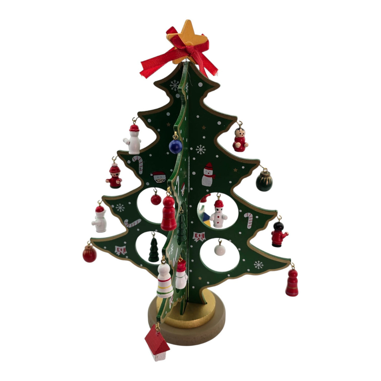 Ялинка настільна дерев'яна з підвісними іграшками (29×20×20 см), фото 1