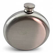 Фляга з нержавіючої сталі 240 мл, кругла, срібляста (12,5х11х3 см), фото 4