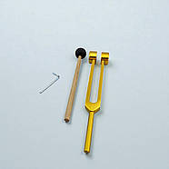 Камертон з регульованими вантажами у золотистому кольорі з молоточком та ключем, фото 2