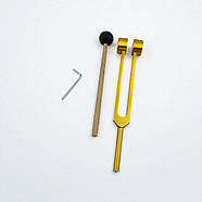 Камертон з регульованими вантажами у золотистому кольорі з молоточком та ключем, фото 3