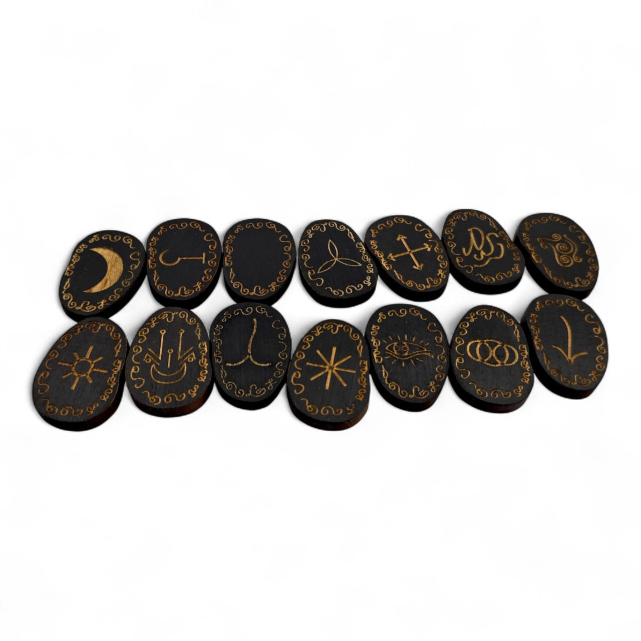 Руни "Відьміни" (Вікканські) темні, 14 рун (4,2 х3, 1х0, 7 см), масив дерева., фото 1