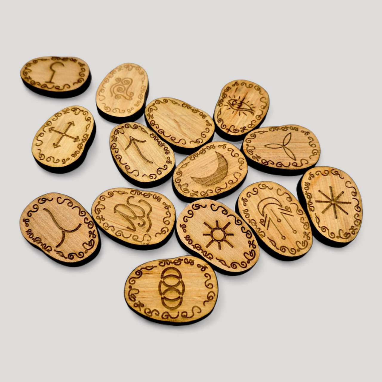 Руни "Відьміни" (Вікканські) світлі, 14 рун (4,2 х3, 1х0, 7 см), масив дерева., фото 1