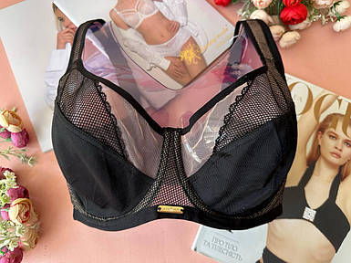 Бюстгальтер Lanny Mode для великих грудей (G, I) — без поролону, на кісточках чорно-бежевий