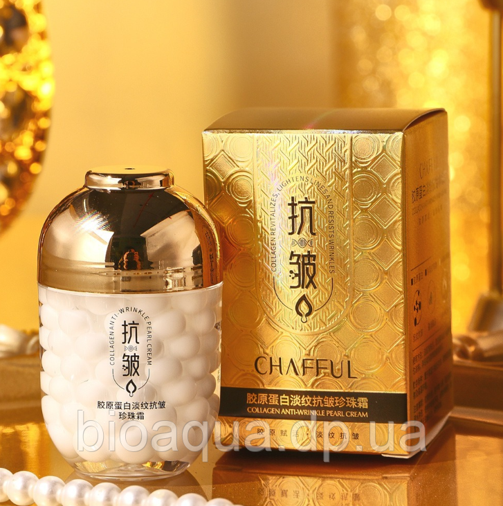 Уцінка! Прим'ята Крем для обличча антивіковий з колагеном та перлинною пудрою CHAFFUL Collagen Anti-Wrinkle Pearl Cream, 50 гр