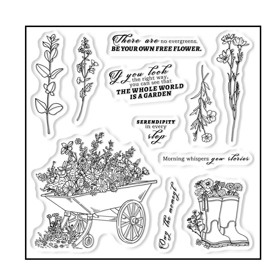 Набір силіконових штампів для скрапбукінгу Квіти і надписи CHT215, фото 1