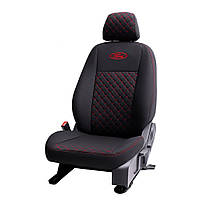 Чехлы на сиденье авто Шевроле Такума (Chevrolet Tacuma) автоткань ромбами красная строчка