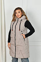 Жіноча подовжена жилетка з капюшоном, великі розміри 52-54, 56-58, 60-62